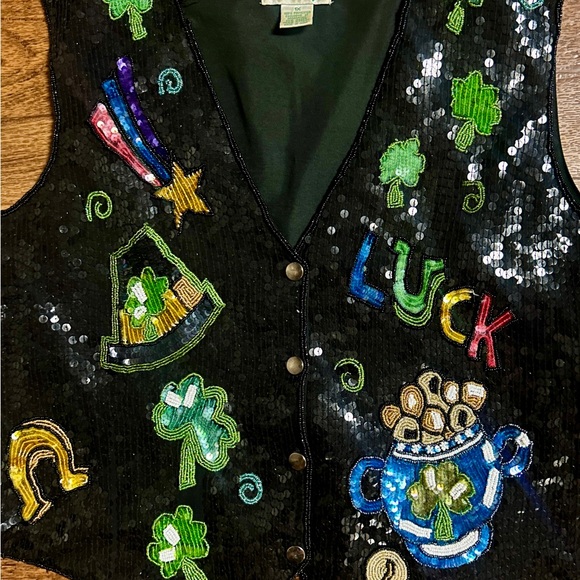 The Quacker Factory • Size 1X-Large • Black/Green• Sequins • Irish Charm • Vest - Picture 8 of 11